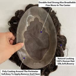 Curly Toupee Men Wig Fine Mono With Skin Base Male Hair Prosthesis Indian Natural Human Hair Wigs For Men Afro Curly Hair System