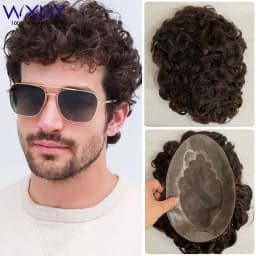 Curly Toupee Men Wig Fine Mono With Skin Base Male Hair Prosthesis Indian Natural Human Hair Wigs For Men Afro Curly Hair System