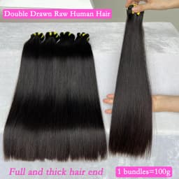 Super Double Drawn Bundles Bone Straight Human Hair Double Weft Unprocessed Raw Virgin Hair Weave Extensions #1B Natural Color