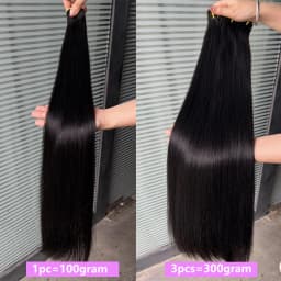 Super Double Drawn Bundles Bone Straight Human Hair Double Weft Unprocessed Raw Virgin Hair Weave Extensions #1B Natural Color