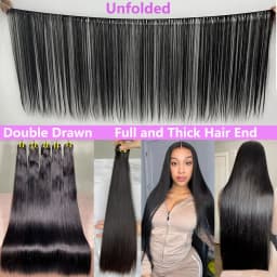 Super Double Drawn Bundles Bone Straight Human Hair Double Weft Unprocessed Raw Virgin Hair Weave Extensions #1B Natural Color