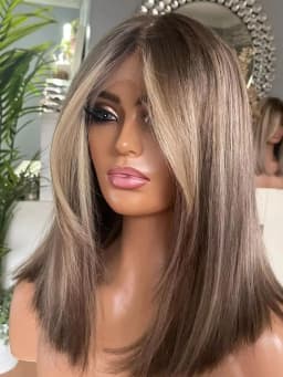 Highlight wig Natural Brown Lace front Wig For White Women Medium Long Wig Silky Straight High Quality