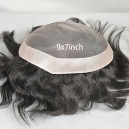 Mono Lace Men's Toupee Human Hair Poly Skin Around Hair Replacement System Durable Monofilament Hairpiece for Men 8x7inch