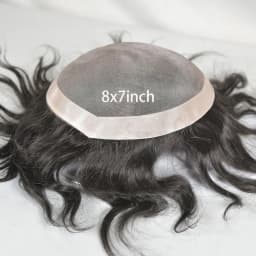 Mono Lace Men's Toupee Human Hair Poly Skin Around Hair Replacement System Durable Monofilament Hairpiece for Men 8x7inch