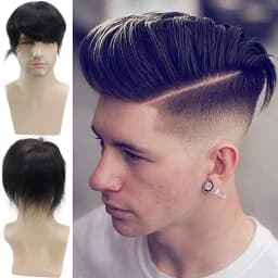 Mono Lace Men's Toupee Human Hair Poly Skin Around Hair Replacement System Durable Monofilament Hairpiece for Men 8x7inch
