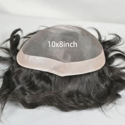 Mono Lace Men's Toupee Human Hair Poly Skin Around Hair Replacement System Durable Monofilament Hairpiece for Men 8x7inch