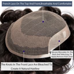 OCT Men's Wig French Lace&Silicone Microskin Male Hair Prosthesis Natural Human Hair Wigs Exhaust Systems Toupee Men Hairpieces