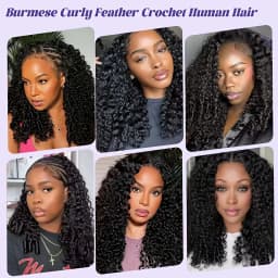 Burmese Curly Feather Crochet Human Hair Miracle Knots Pre‑Separated Invisible Knotless Boho Braids Reusable Crochet Hair Extensions For Braiding 14‑26 Inch