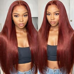 ISEE HAIR Reddish Brown #33 Color Glueless13x6 Straight Lace Frontal Wigs Pre Plucked Wigs Invisi Draw Strings Human Hair Wigs
