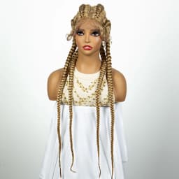 27/613 Color 36 Inches Synthetic Cornrow Braided Wigs for Black Women with Baby Hair Lace Frontal Box Braids Wig Daily Use