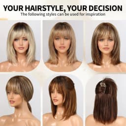 12 Inch Ombre Brown Wigs Human Hair for Women Short Straight Remy Human Hair Wigs With Bangs Brown Natural Hair Real Human Hair
