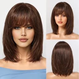 12 Inch Ombre Brown Wigs Human Hair for Women Short Straight Remy Human Hair Wigs With Bangs Brown Natural Hair Real Human Hair