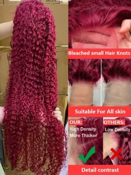 200% 13x4 Curly 99J Burgundy Lace Front Drawstring Glueless Wig Wine Red 30 36Inch Deep Water Wave Lace Frontal Human Hair Wigs