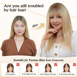 16inch Ombre Light Blonde Human Hair Toppers 9x9inch Natural Remy 5Clips Silk Base Hair Topper with Bangs in Extension for Women