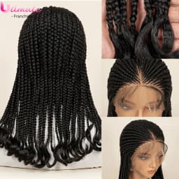 Synthetic Short Cornrows Braided Wig Protective Full Lace Wig with Baby Hair 18 inch Knotless Stitch Braided Wigs With Wavy End