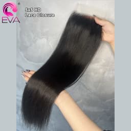 Eva Hair Invisible Real HD Lace Frontal Only Full 13x4 Melt Skins Pre Plucked 5x5 HD Lace Closures Human Hair Straight & Body Wave 2x6 HD Lace Closure Natural Black