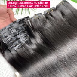 Vietnamese PU Clip in Extensions Human Hair Straight Hair Seamless Skin Weft Clip-in Hair 100% Raw Virgin Human Hair Full Head