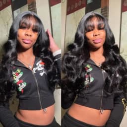 3x1 Full Machine Made Body Wave Human Hair Wigs With Bangs 15A Brazilian Virgin Remy Hair Glueless Wear And Go Wig Natural Black For Women
