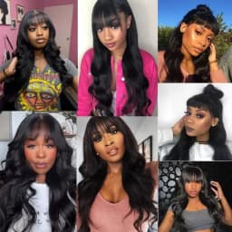 3x1 Full Machine Made Body Wave Human Hair Wigs With Bangs 15A Brazilian Virgin Remy Hair Glueless Wear And Go Wig Natural Black For Women