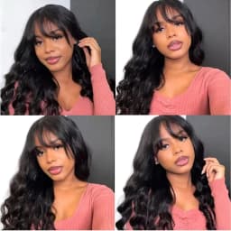 3x1 Full Machine Made Body Wave Human Hair Wigs With Bangs 15A Brazilian Virgin Remy Hair Glueless Wear And Go Wig Natural Black For Women