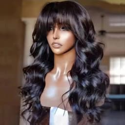 3x1 Full Machine Made Body Wave Human Hair Wigs With Bangs 15A Brazilian Virgin Remy Hair Glueless Wear And Go Wig Natural Black For Women