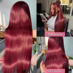 250 Density Bone Straight Burgundy 13x4 Lace Colored Red Wig 99J Human Hair Wig 13x6 HD Transparent Lace Frontal Wigs Pre Plucked With Baby Hair 32 Inch Brazilian Hair For Women