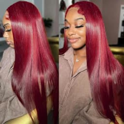 250 Density Bone Straight Burgundy 13x4 Lace Colored Red Wig 99J Human Hair Wig 13x6 HD Transparent Lace Frontal Wigs Pre Plucked With Baby Hair 32 Inch Brazilian Hair For Women