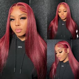 250 Density Bone Straight Burgundy 13x4 Lace Colored Red Wig 99J Human Hair Wig 13x6 HD Transparent Lace Frontal Wigs Pre Plucked With Baby Hair 32 Inch Brazilian Hair For Women