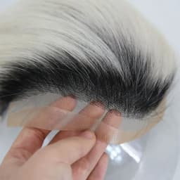 Men's 3Inch Cut Short Hair Toupée Human Hair Wig Swiss Lace Frontal PU Hairpieces 8x10 Omber 613# Color Systems Black Hairpiece