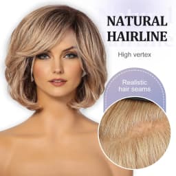 100% Remy Human Hair Transparent Lace Frontal Wig Short Wavy Bob Human Hair Wig Ash Brown Ombre Pixie Cut Hair for White Women