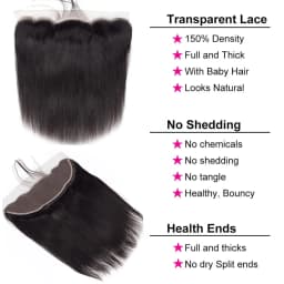 Straight Brazilian Human Hair 3 Bundles with 13x4 Frontal 100% Virgin Hair Natural Hairline Straight Bundles with 4x4 Closure