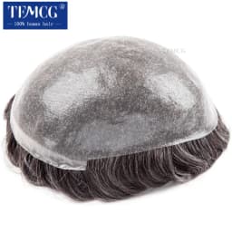 Double knotted Toupee Men 0.06-0.08mm PU Natural Hairline Men Wig Human Hair System Unit 6" Male Hair Prosthesis Soft Male Wig
