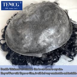15MM Curly Male Hair Prosthesis Toupee Men Wig Indian Human Hair Comfortable Skin Base Wigs For Men System Replacement Man Wig