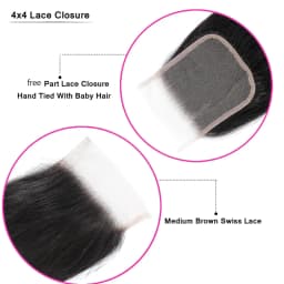 Straight Human Hair Bundles with Closure 100% Unprocessed Brazilian Human Hair 3 Bundles with Frontal 4x4 Closure with Baby Hair