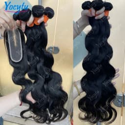 YOCYTU Human Hair Bundles With Closure 20 22 24 Inch Body Wave Bundles Human Hair With 2x6 HD Closure For Women 3 Days Delivery
