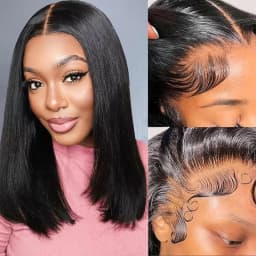 Bob Human Hair Wigs with HD Lace Front 13x6 200% Brazilian Hair Ready to Wear Natural Hairline  Soft and Full Hair Breathable and Lightweight Wig Cap