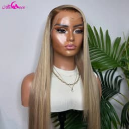200 Density Ombre Ash Blonde Straight Wigs with Dark Root HD Transparent 13x4 Lace Front Human Hair Wig Brazilian For Women