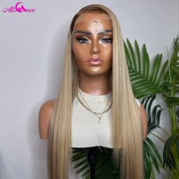 200 Density Ombre Ash Blonde Straight Wigs with Dark Root HD Transparent 13x4 Lace Front Human Hair Wig Brazilian For Women