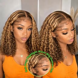 Highlight Ombre Bob Wig Human Hair 13x4 Transparent Lace Frontal Wigs for Women 250% Density 100% Brazilian Virgin Curly Bob Human Hair Wig Glueless Pre Plucked #4/27 Highlight Ombre 16Inch Short Square Cut Wig Natural Human Afro Wig Female on Sale CEXXY