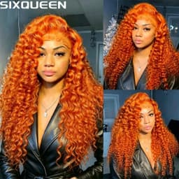 Orange Ginger 13X6 Hd Lace Frontal Wig Deep Wave Curly Colored Wig Lace Front Human Hair For Woman 30 Inch Brazilian 220 Density