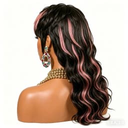 Mullet Wig for Women Human Hair Wig Full Machine Made Wig With Bangs Ombre Pink Highlight Pixie Cut Wig for Women Daily Use