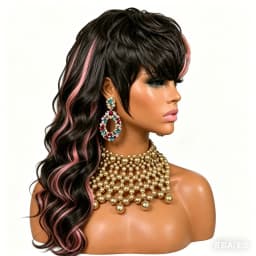 Mullet Wig for Women Human Hair Wig Full Machine Made Wig With Bangs Ombre Pink Highlight Pixie Cut Wig for Women Daily Use
