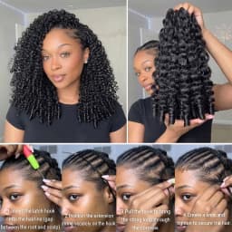 5Pcs/300G Burmese Curl Feather Crochet 100% Human Hair 16A 16-20 Inch Invisible Knotless Feather Crochet Hair Extensions, Natural Black Curly Braiding Hair for Women