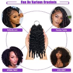 5Pcs/300G Burmese Curl Feather Crochet 100% Human Hair 16A 16-20 Inch Invisible Knotless Feather Crochet Hair Extensions, Natural Black Curly Braiding Hair for Women