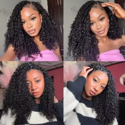 5Pcs/300G Burmese Curl Feather Crochet 100% Human Hair 16A 16-20 Inch Invisible Knotless Feather Crochet Hair Extensions, Natural Black Curly Braiding Hair for Women