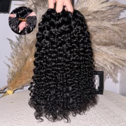 5Pcs/300G Burmese Curl Feather Crochet 100% Human Hair 16A 16-20 Inch Invisible Knotless Feather Crochet Hair Extensions, Natural Black Curly Braiding Hair for Women