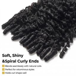 5Pcs/300G Burmese Curl Feather Crochet 100% Human Hair 16A 16-20 Inch Invisible Knotless Feather Crochet Hair Extensions, Natural Black Curly Braiding Hair for Women