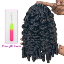 5Pcs/300G Burmese Curl Feather Crochet 100% Human Hair 16A 16-20 Inch Invisible Knotless Feather Crochet Hair Extensions, Natural Black Curly Braiding Hair for Women