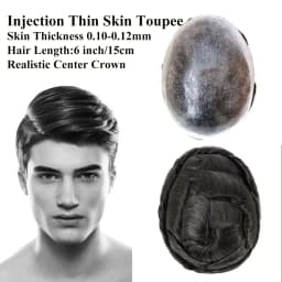 Men‘s Toupee Real Human Hair Hairpiece Injection Thin Skin Invisible Hair Replacement System PU Capillary Prosthesis Hair System