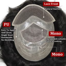 Fine Mono Hair System for Men Lace front with Mono and Skin Hybrid Breathable capillary prosthesis,Human Hair Toupee for Men